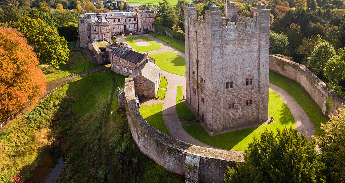 Aerial view of the Norman Keep at Appleby Castle